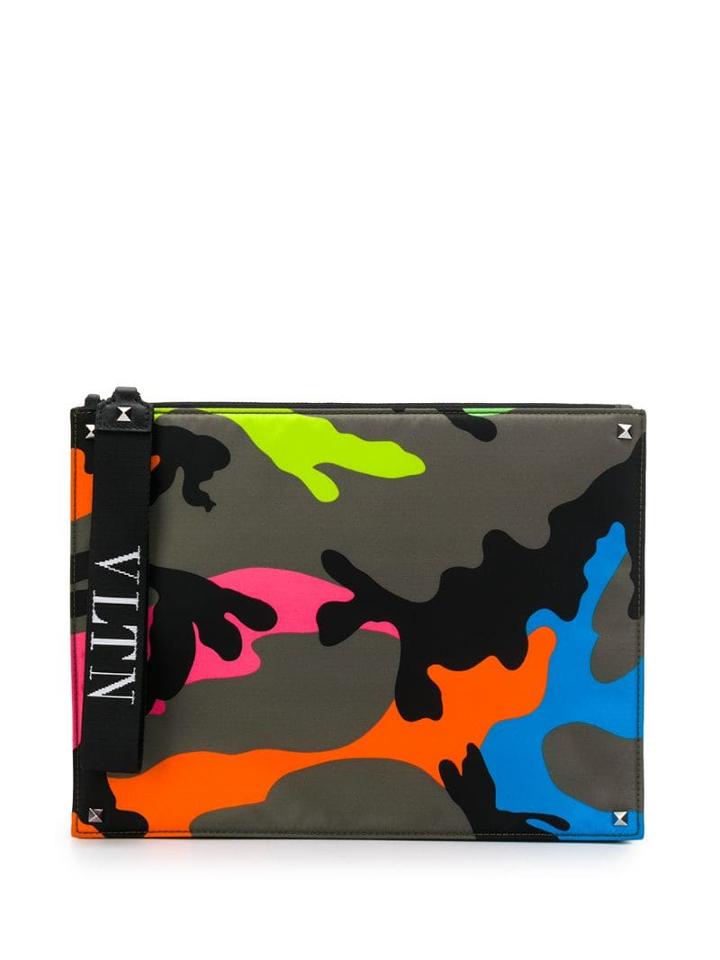 Valentino Vltn Camouflage Print Clutch - Ph9 Camo Green