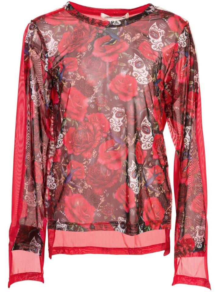 Comme Des Garçons Mesh Print Top - Red