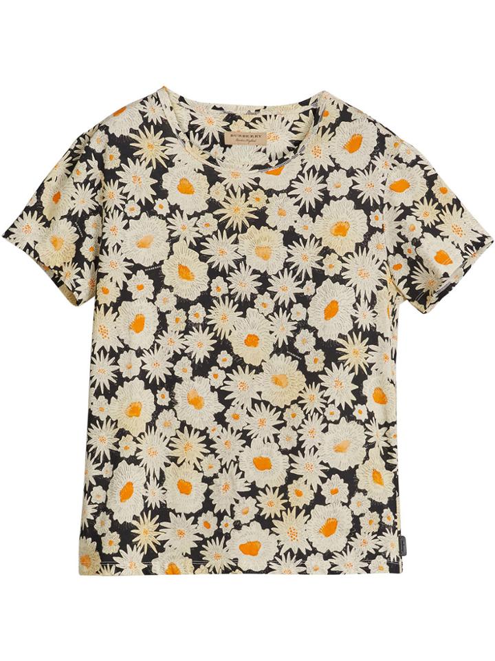 Burberry Daisy Print Cotton T-shirt - Black