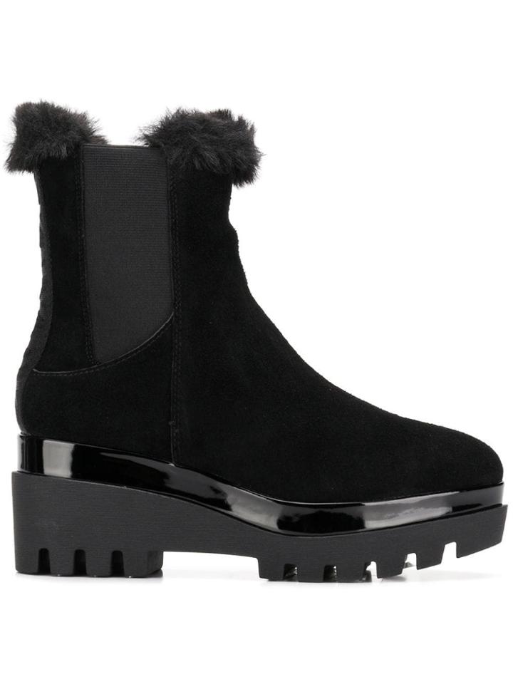 Dkny Fur Trim Ankle Boots - Black