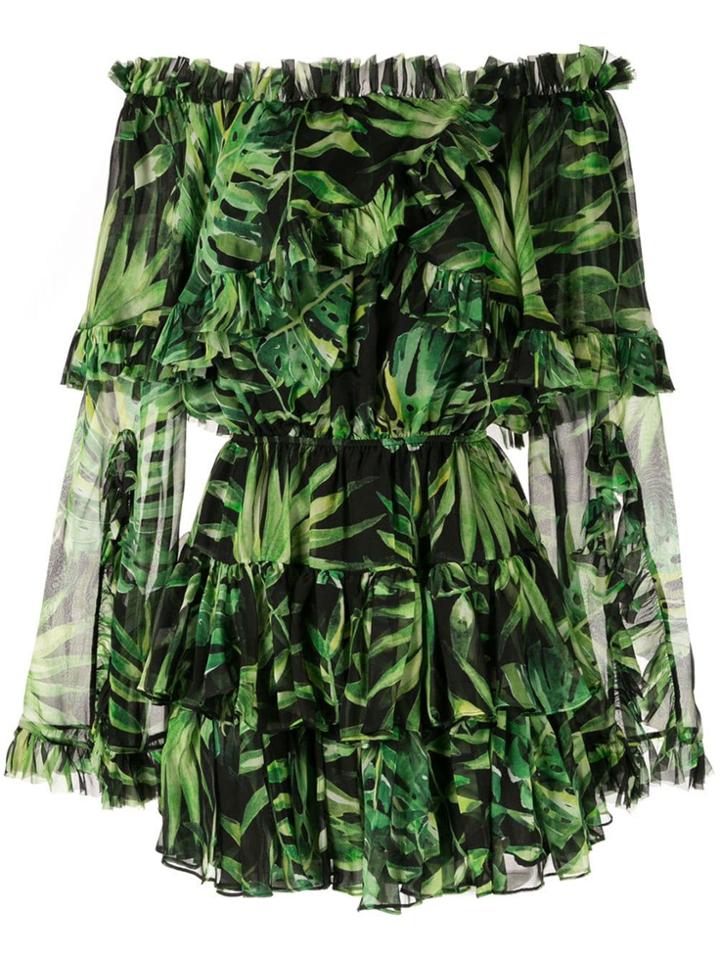Caroline Constas Frilled Off The Shoulder Dress - Green