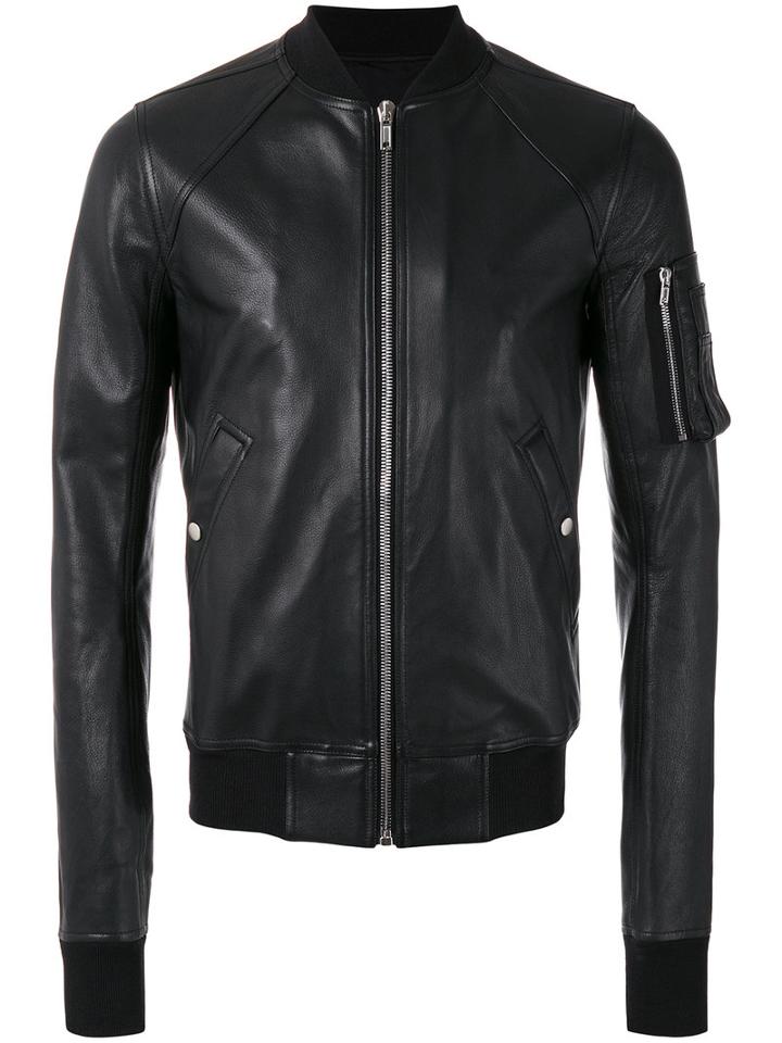 Rick Owens Raglan Bomber Jacket, Men's, Size: 52, Black, Cotton/goat Skin/cupro/virgin Wool