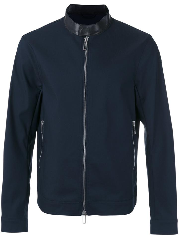 Emporio Armani Contrast Collar Zip Jacket, Men's, Size: Medium, Blue, Cotton/lamb Skin/polyamide/spandex/elastane