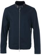 Emporio Armani Contrast Collar Zip Jacket, Men's, Size: Medium, Blue, Cotton/lamb Skin/polyamide/spandex/elastane