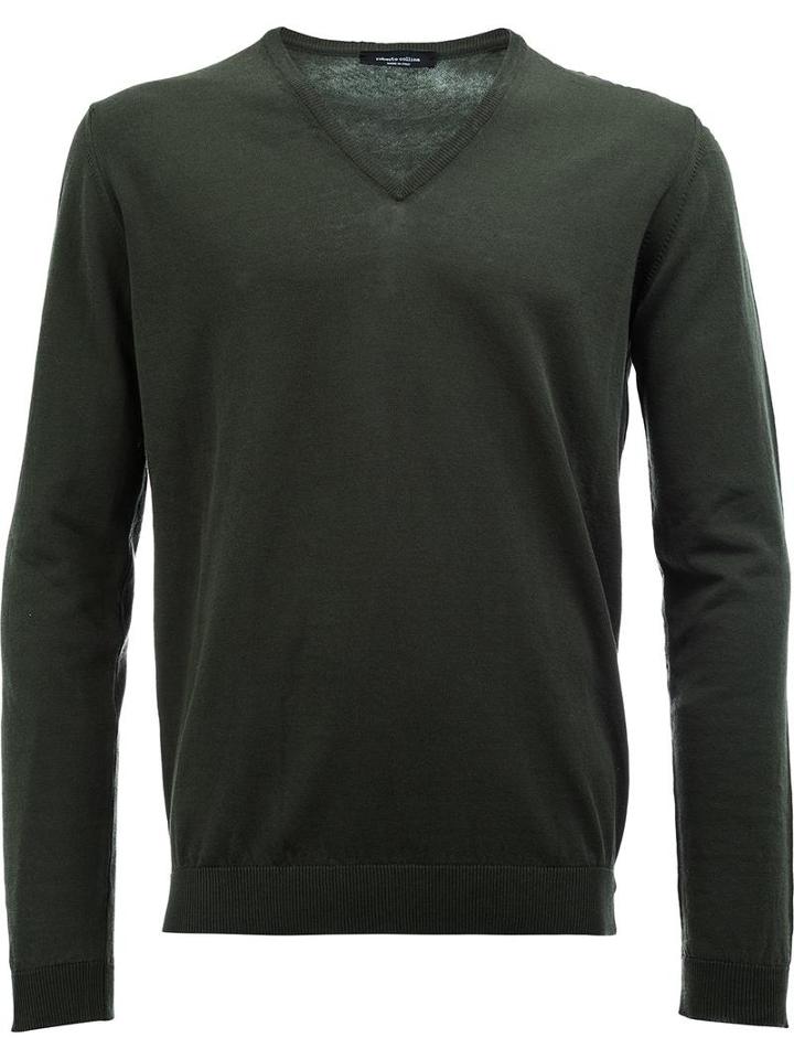 Roberto Collina V-neck Sweater, Men's, Size: 52, Green, Cotton