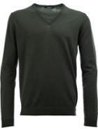 Roberto Collina V-neck Sweater, Men's, Size: 52, Green, Cotton