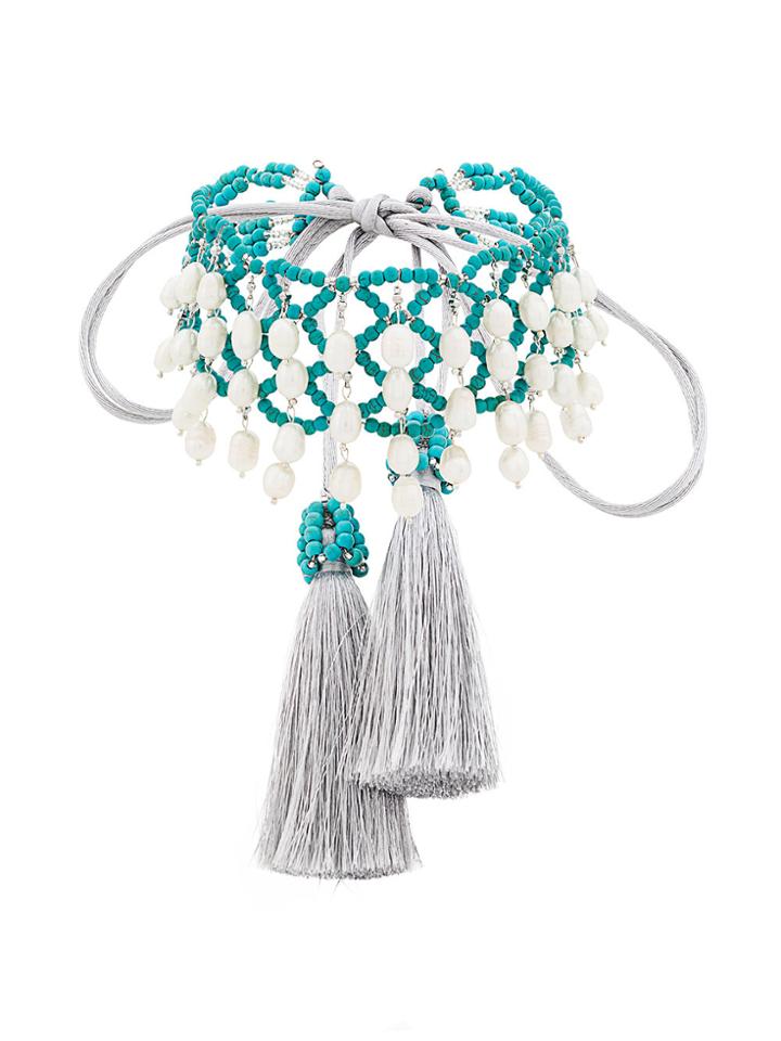 Night Market Beaded Crochet Choker - Blue