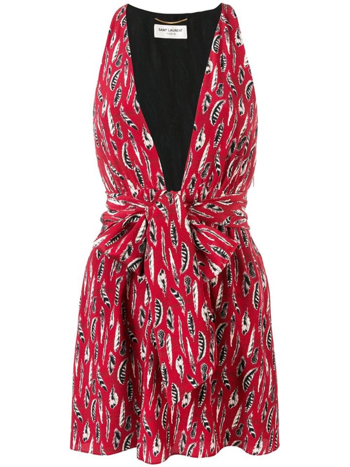 Saint Laurent Feather Print Mini Dress - Red