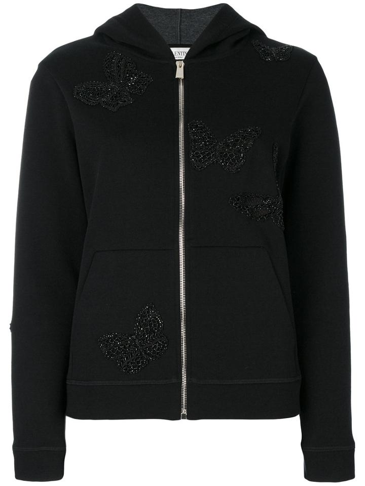 Valentino - Butterfly Embroidered Hoodie - Women - Cotton/polyamide/polyester - S, Black, Cotton/polyamide/polyester