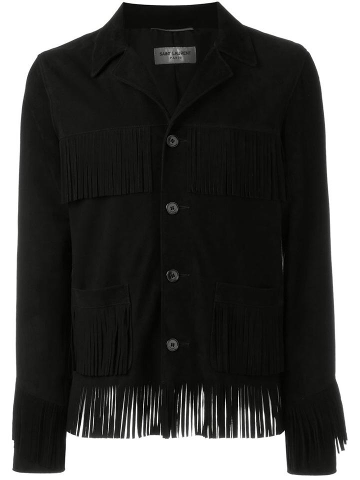 Saint Laurent Curtis Jacket, Men's, Size: 48, Black, Goat Suede/silk