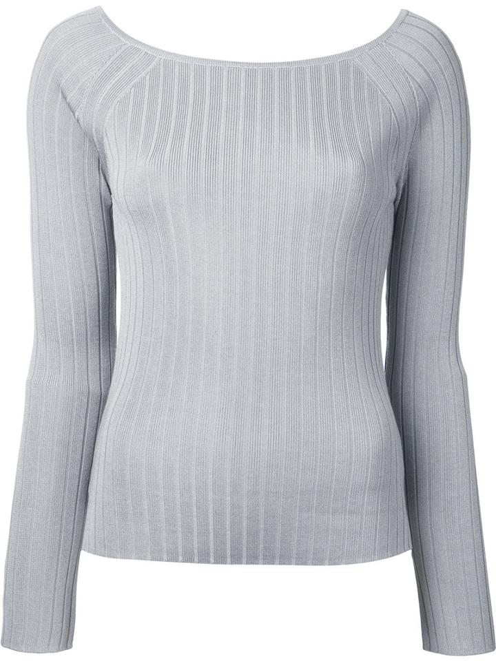 Estnation - Ribbed Boat Neck Sweater - Women - Silk/lyocell/rayon - 38, Grey, Silk/lyocell/rayon