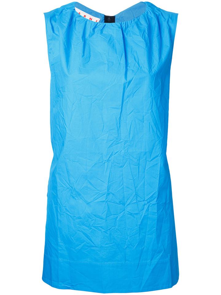 Marni - Sleeveless Crinkle Shirt - Women - Cotton - 42, Women's, Blue, Cotton