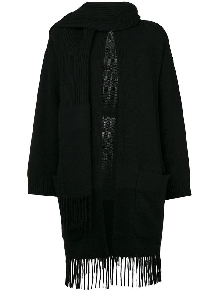 Salvatore Ferragamo - Fringed Cardigan With Scarf - Women - Cashmere/virgin Wool - M, Black, Cashmere/virgin Wool