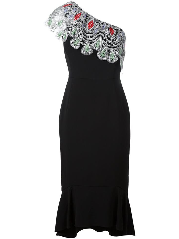 Peter Pilotto One Shoulder Evening Dress, Women's, Size: 8, Black, Acetate/viscose/polyester