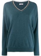 Brunello Cucinelli Embellished V-neck Jumper - Blue