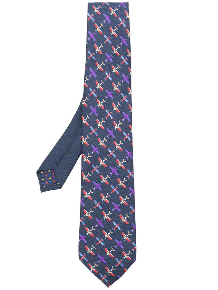 Etro Plane Embroidered Tie - Blue