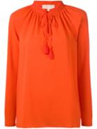 Michael Michael Kors - Embroidered Lace-up Detail Blouse - Women - Polyester/spandex/elastane/viscose - Xl, Yellow/orange, Polyester/spandex/elastane/viscose