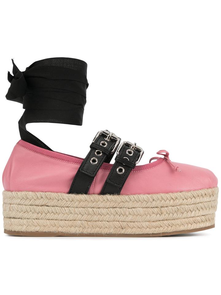 Miu Miu Platform Lace-up Espadrilles - Pink & Purple