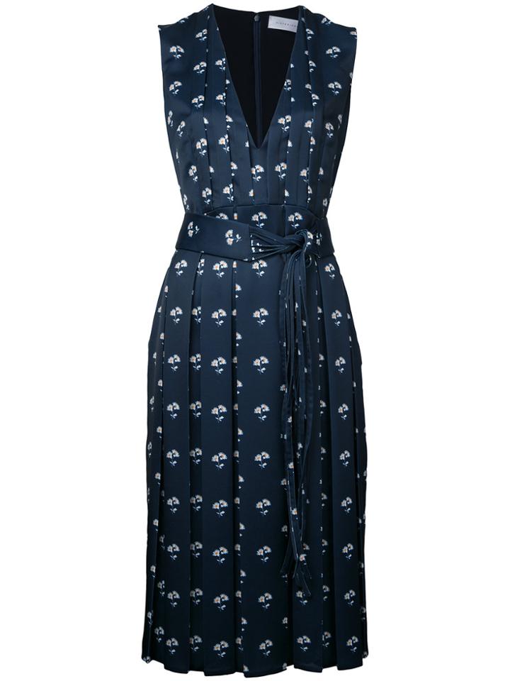 Victoria Beckham Floral Print Pleated Dress - Blue