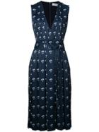 Victoria Beckham Floral Print Pleated Dress - Blue