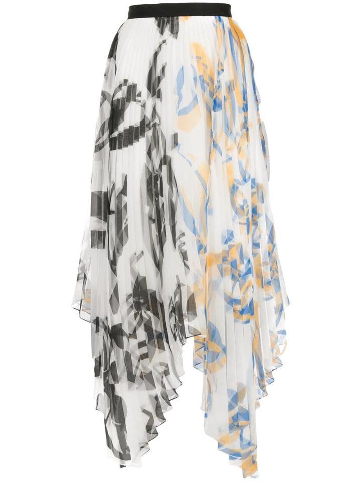Marina Moscone Asymmetric Pleated Skirt - White