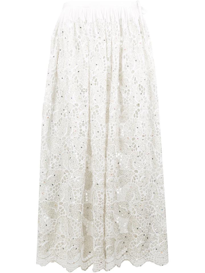 Ashish Lace Leaf Gathered Maxi Skirt - White