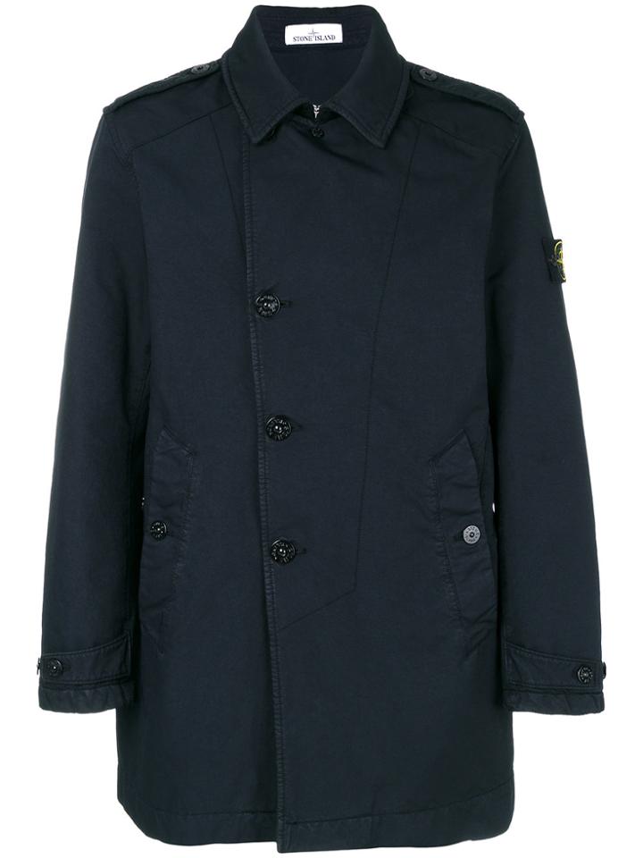 Stone Island Logo Patch Trench - Blue