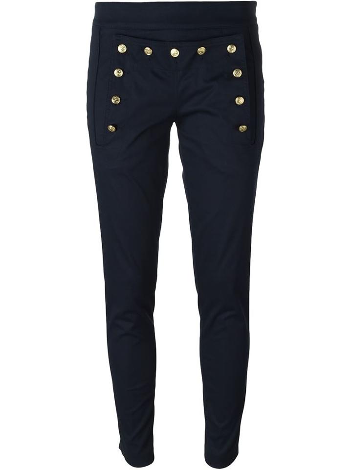 Dondup Front Button Placket Trousers, Women's, Size: 40, Blue, Cotton/polyamide/spandex/elastane