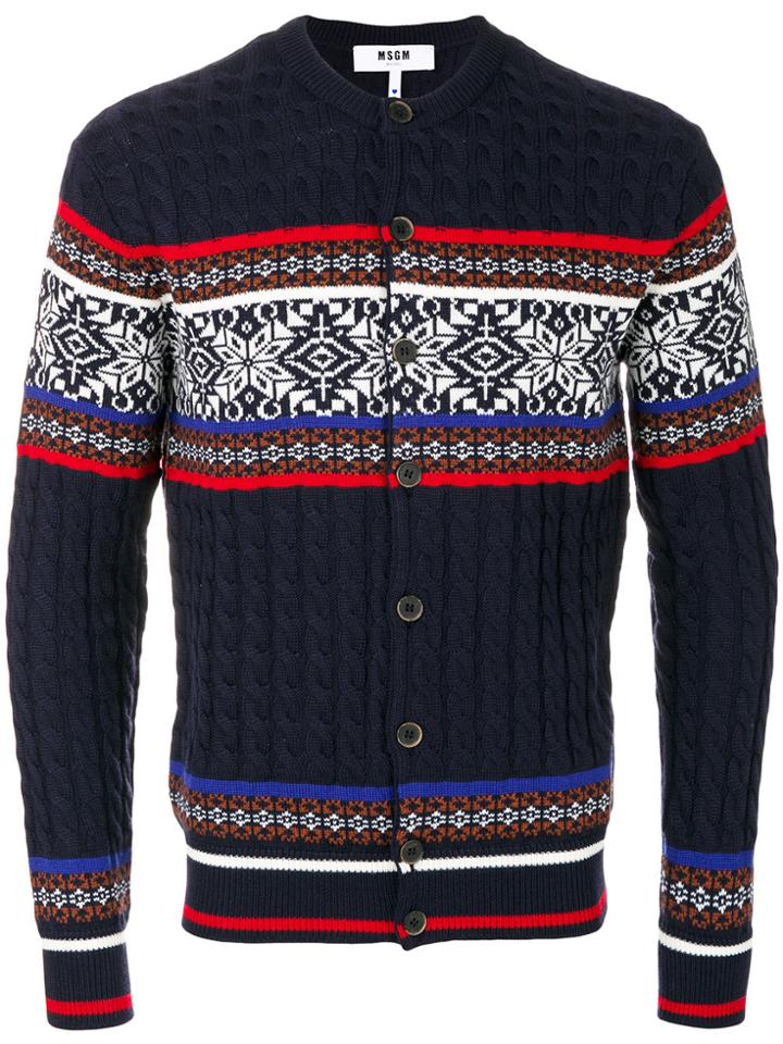 Msgm Fair Isle Cardigan - Blue