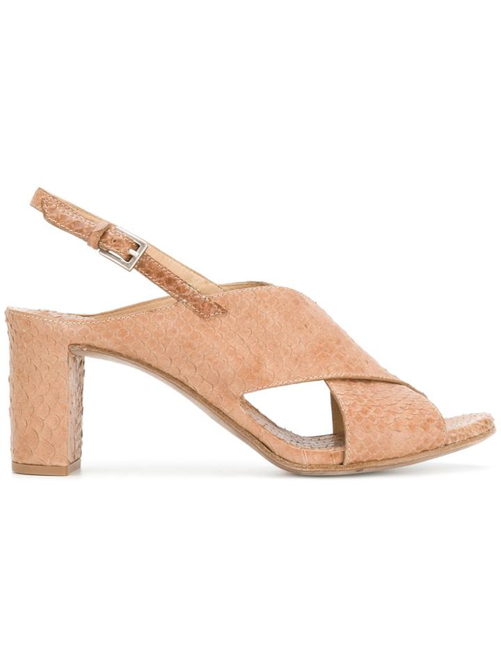 Del Carlo Cross Strap Sandals - Nude & Neutrals