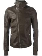 Rick Owens Funnel Neck Biker Jacket, Men's, Size: 48, Green, Cotton/calf Leather/cupro/virgin Wool