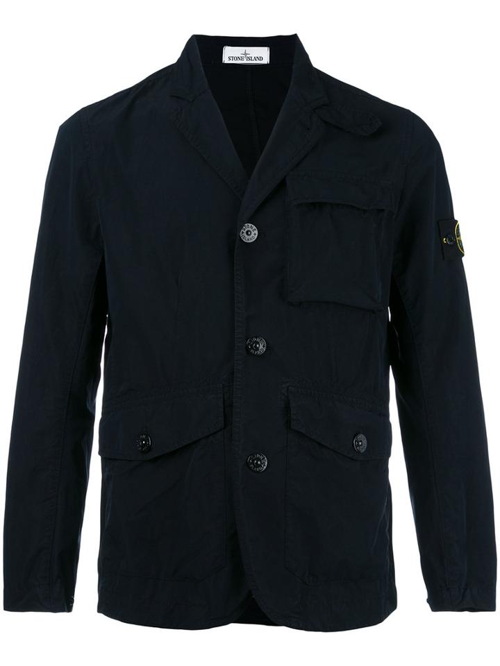 Stone Island Logo Patch Blazer, Men's, Size: Xl, Blue, Polyamide/polyester