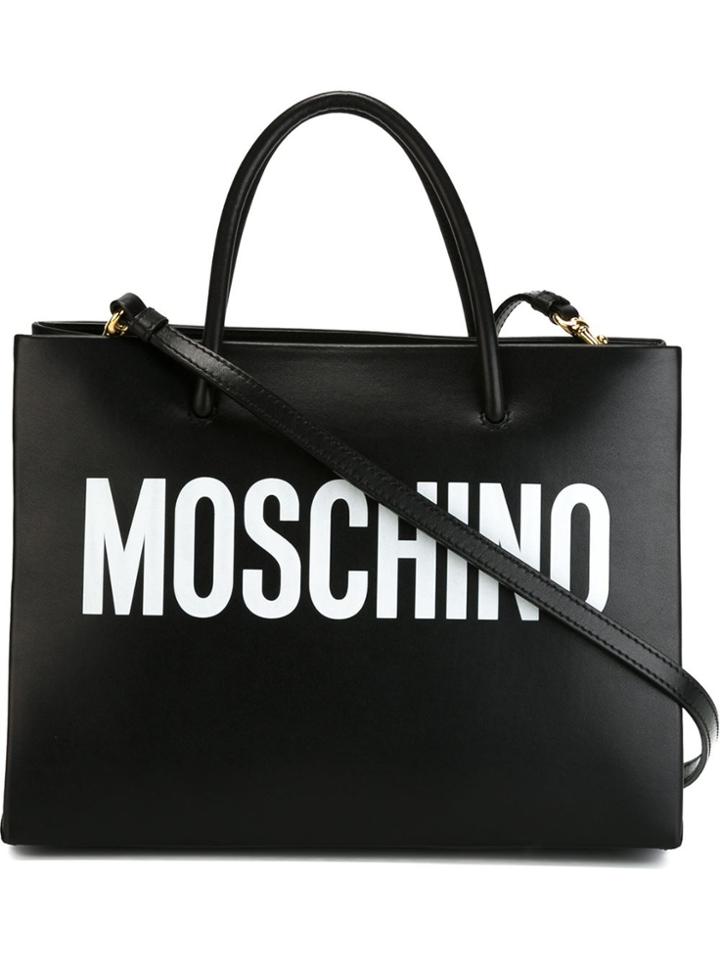 Moschino Logo Print Square Tote - Black