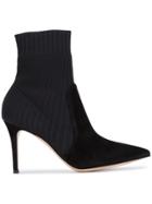 Gianvito Rossi Black Suede Knitted 90 Sock Boots