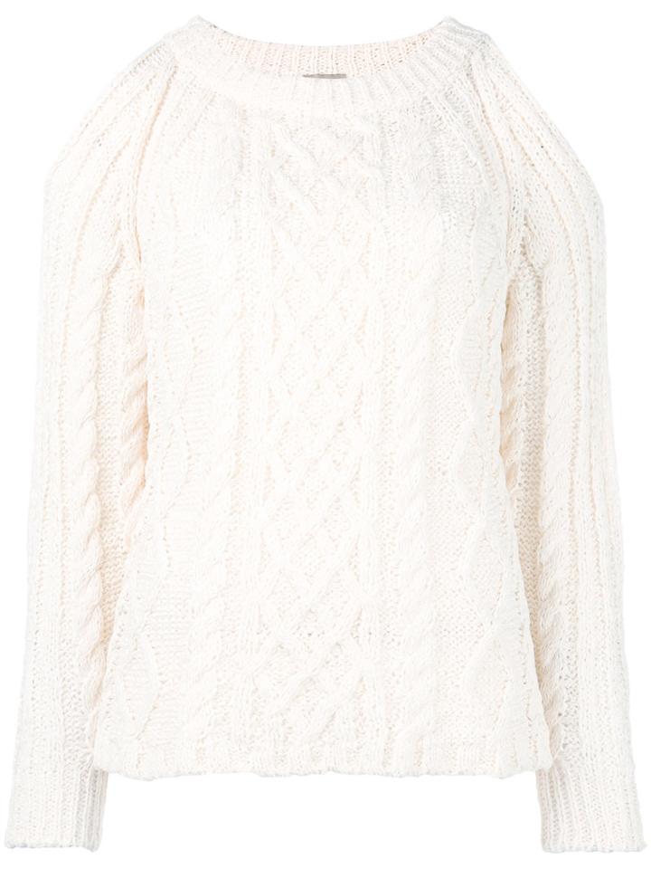 Nude Cable Knit Cut-out Jumper, Women's, Size: 44, Nude/neutrals, Cotton/polyamide/polyester