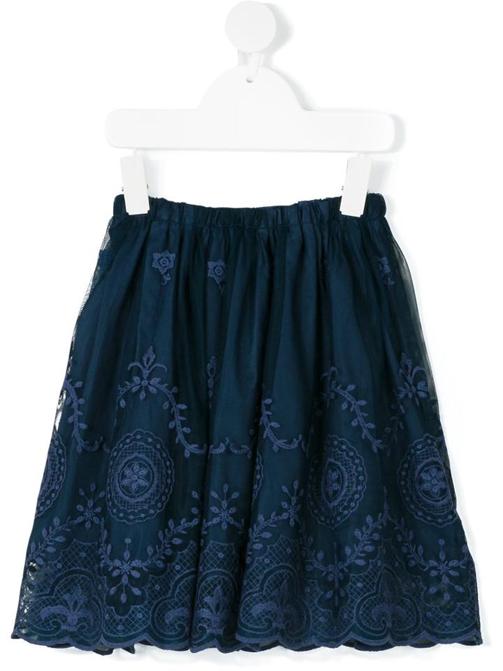Caffe' D'orzo - Fedra Embroidered Skirt - Kids - Cotton/nylon - 12 Yrs, Girl's, Blue