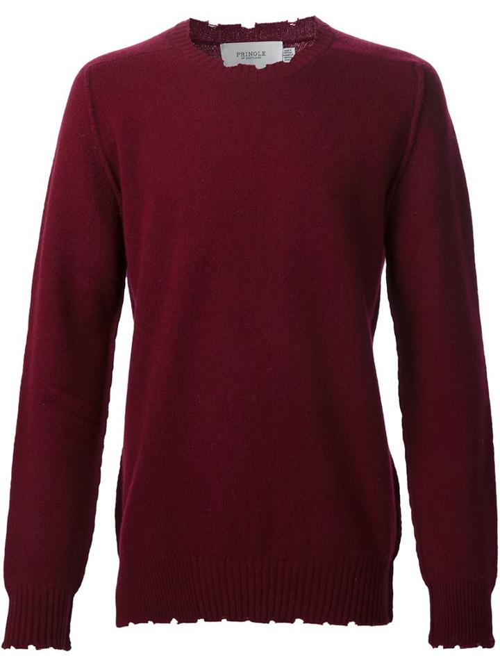 Pringle Of Scotland Distressed Detail Jumper, Men's, Size: Large, Red, Lambs Wool
