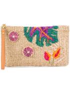 Aranaz Caba Leaf Embroidered Clutch - Nude & Neutrals