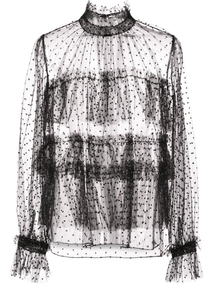 Adam Lippes Polka Dot Tulle Blouse - Black