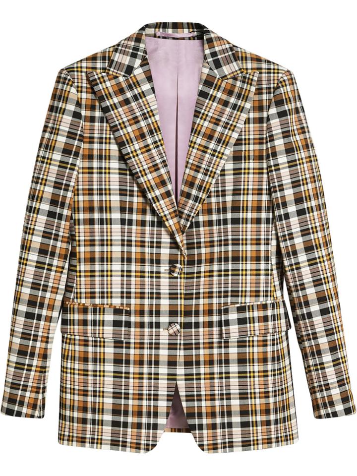Burberry Check Stretch Cotton Peak Lapel Blazer - Brown