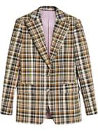 Burberry Check Stretch Cotton Peak Lapel Blazer - Brown
