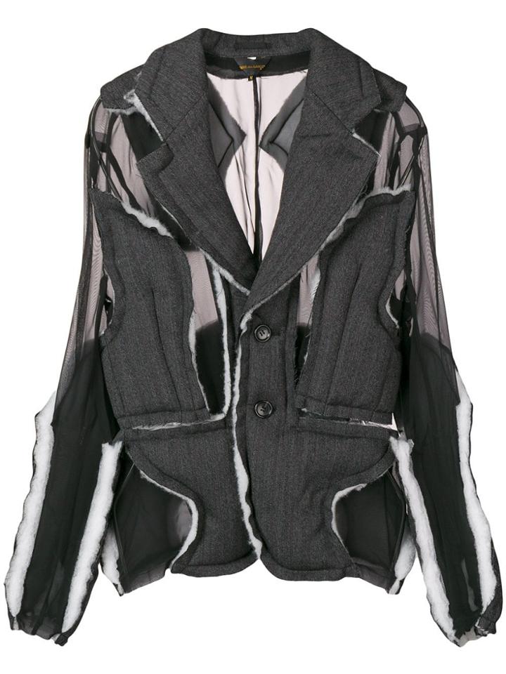 Comme Des Garçons Sheer Pannelled Raw Edge Jacket - Grey