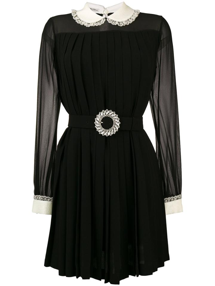 Miu Miu Contrast Collar Mini Dress - Black