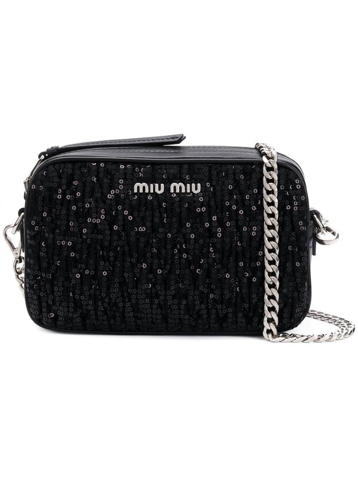 Miu Miu Sequin Shoulder Bag - Black