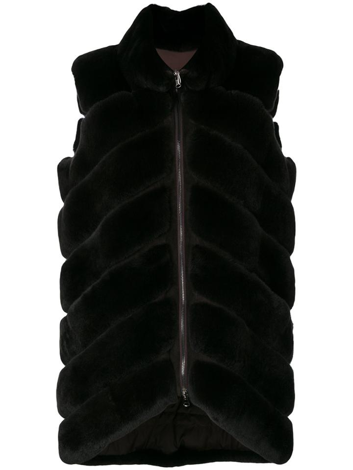 Liska Fur Quilted Gilet - Brown