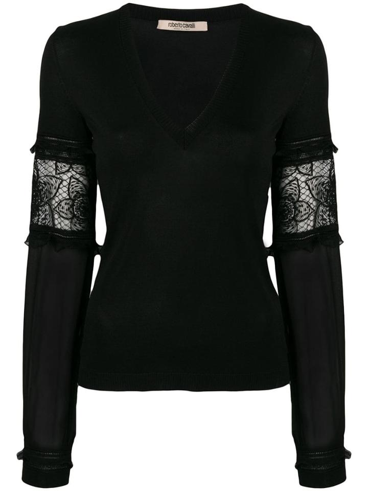 Roberto Cavalli Sheer Sleeves Pullover - Black