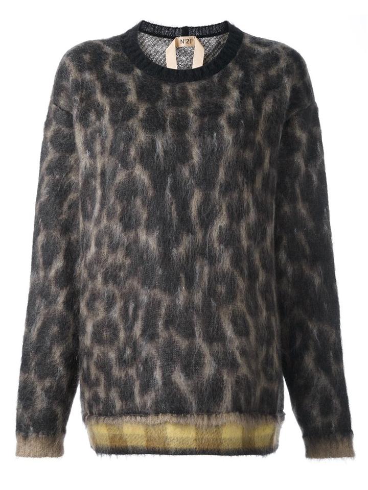 No21 Leopard Print Jumper, Women's, Size: 42, Brown, Polyamide/mohair/wool