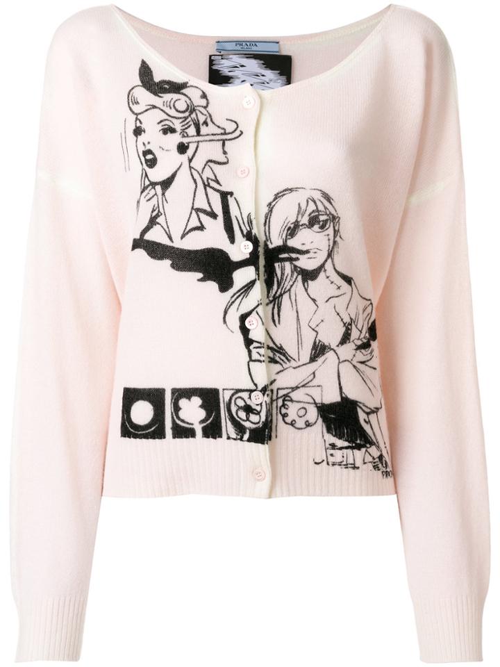 Prada Cashmere Emma Stencil Cardigan - Pink & Purple