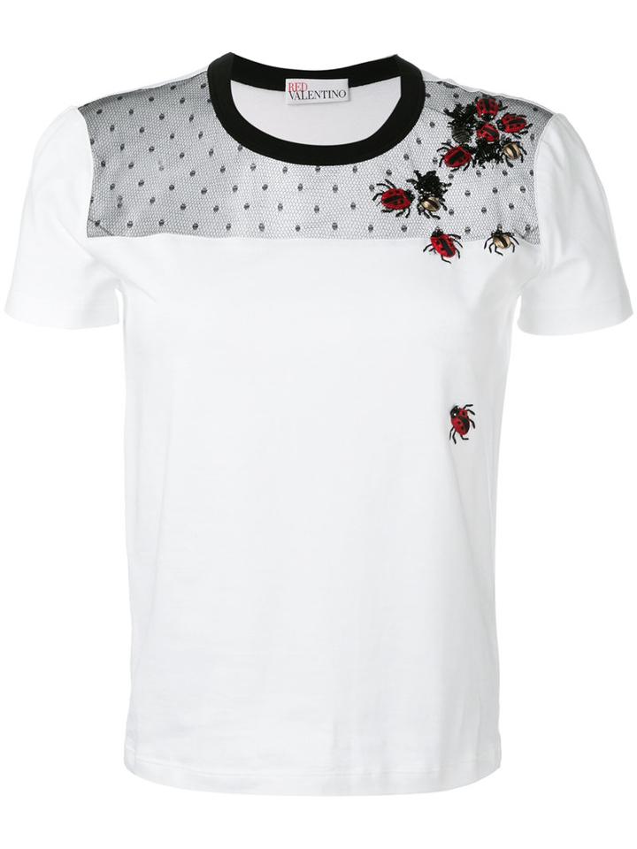 Red Valentino Embroidered Ladybug T-shirt, Women's, Size: Large, White, Cotton/polyamide