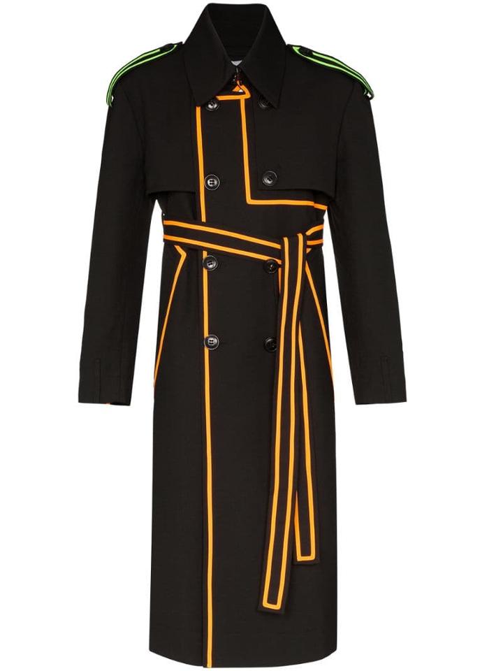 Pronounce Beam Contrast-trim Trench Coat - Black
